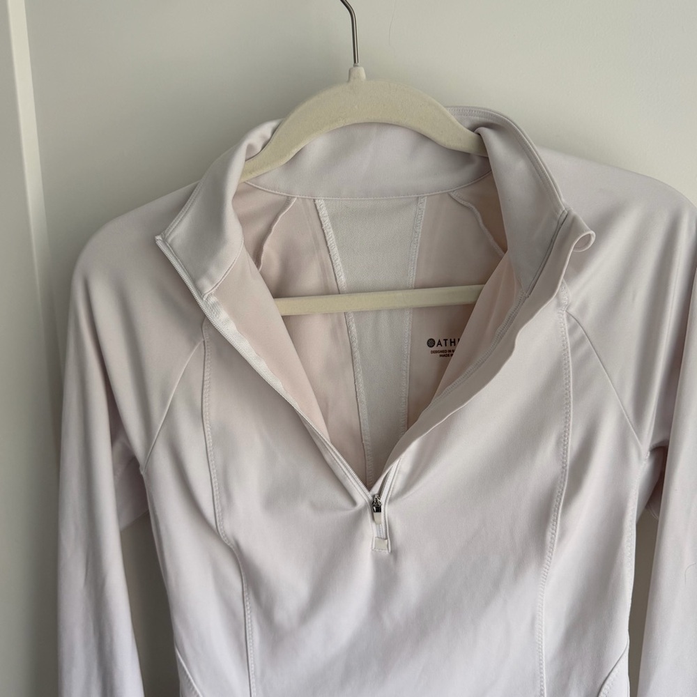 Athleta White Quarter Zip Pullover | Long Sleeve Athletic Top | Running Yoga Gym - Picture 8 of 10